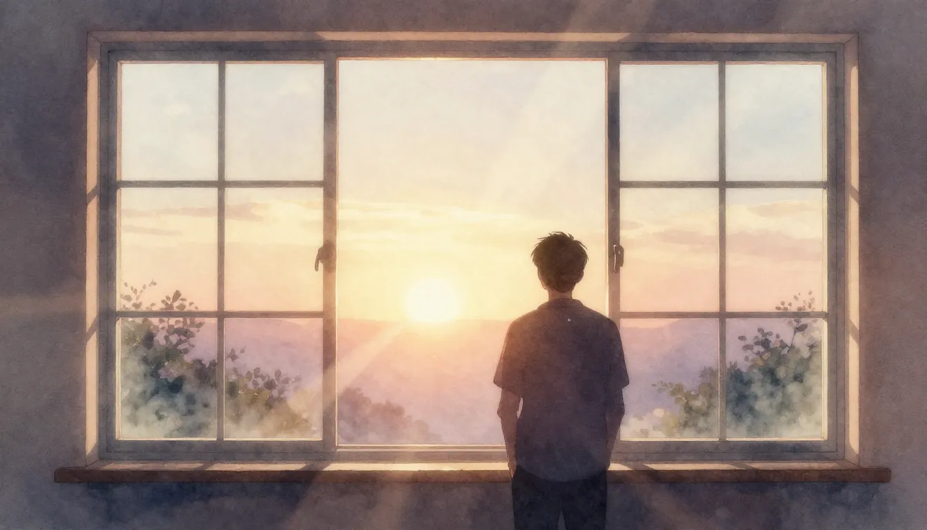 Watercolor style. Silhouette of a person looking through a g...