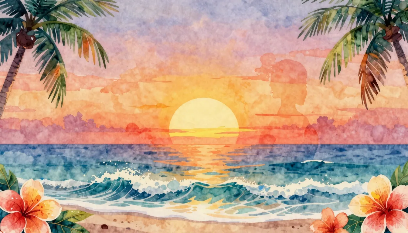 Vibrant watercolor style. Reggae album cover: vibrant sunris...