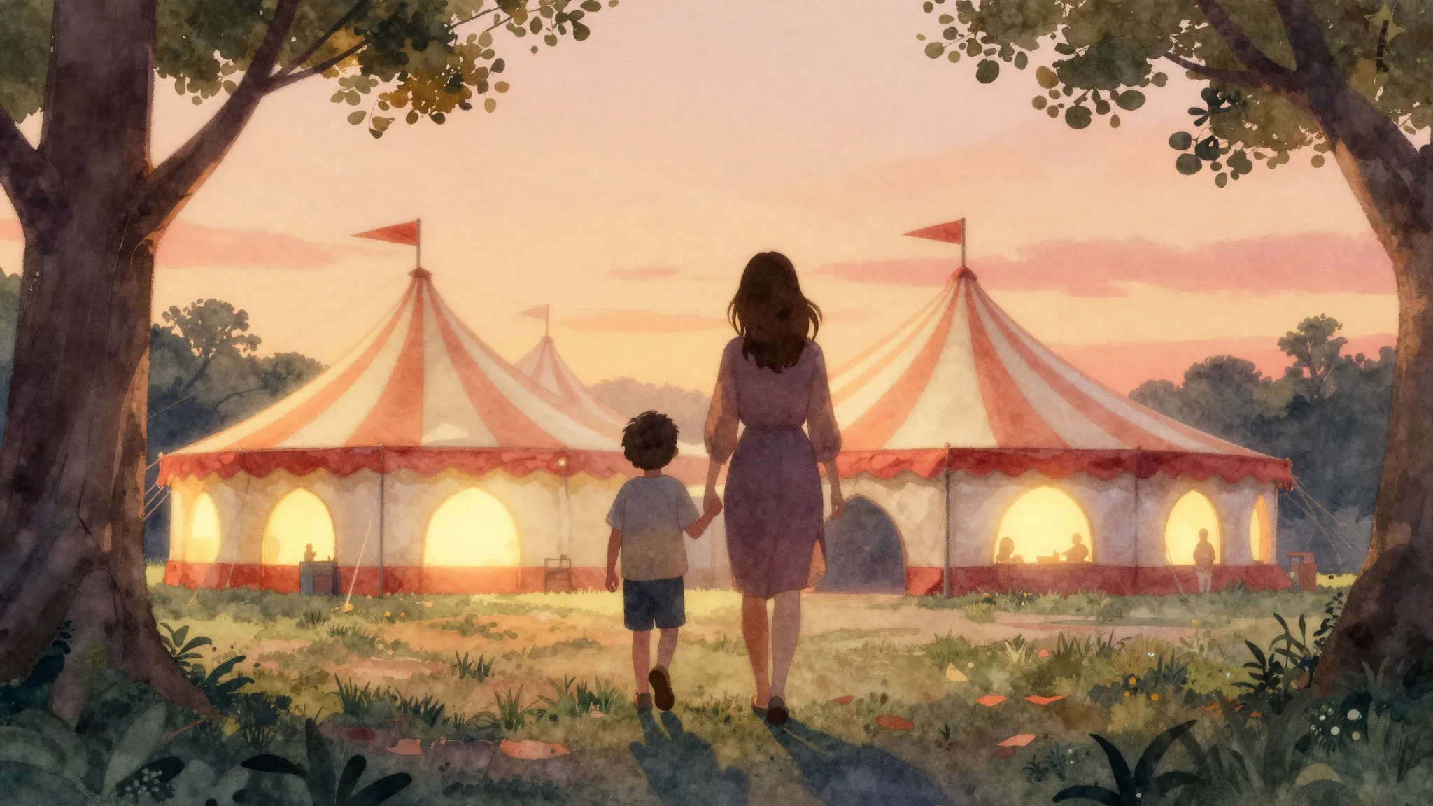 Watercolor style. A warm silhouette of a mother and a child ...