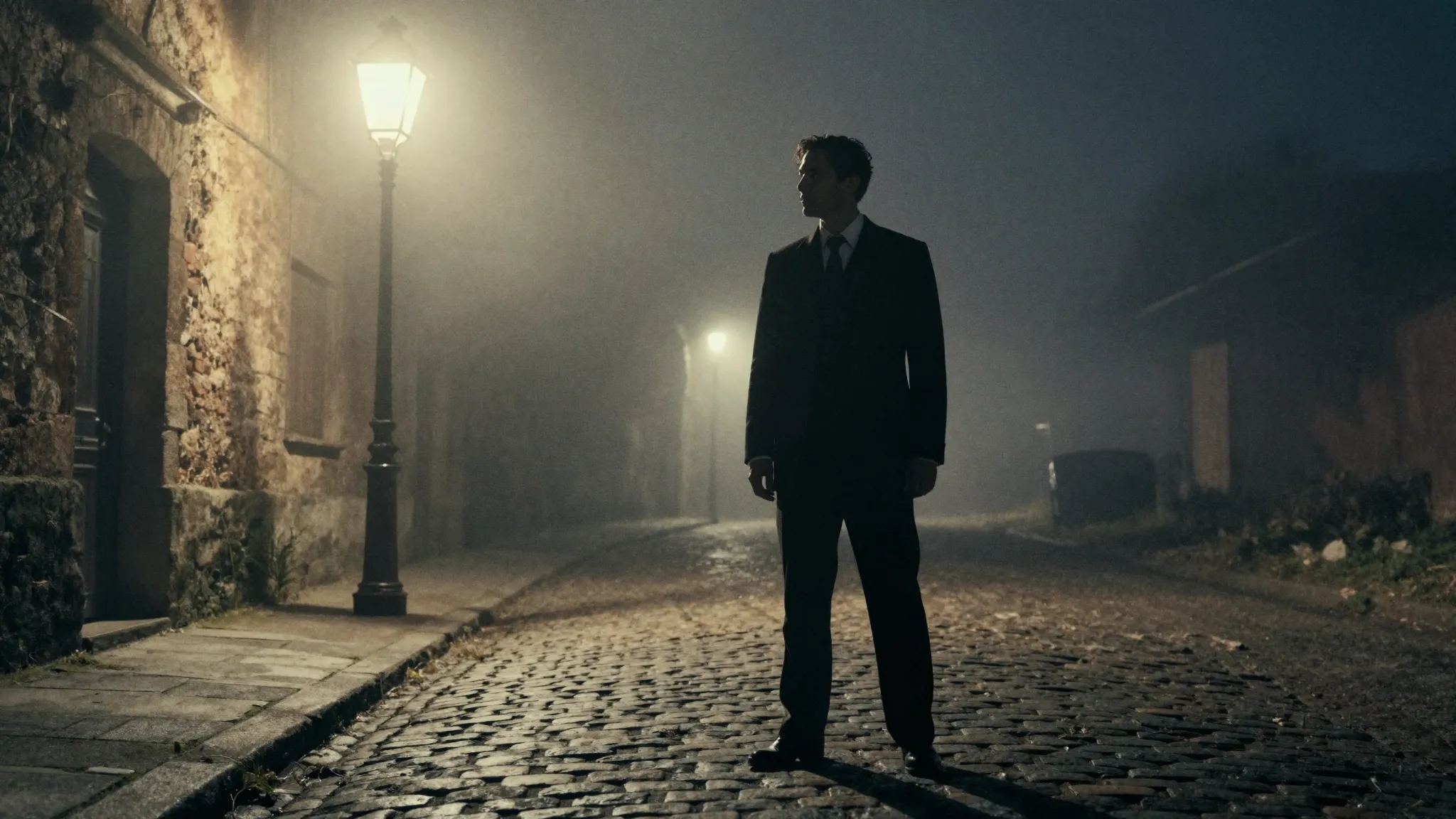 Watercolor style. A silhouette of a man in a vintage suit st...
