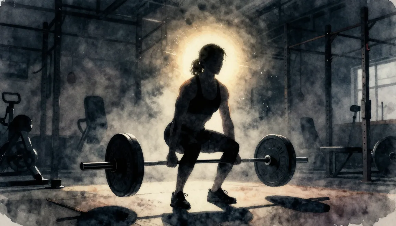 Watercolor style. Silhouette of a person doing a deadlift in...