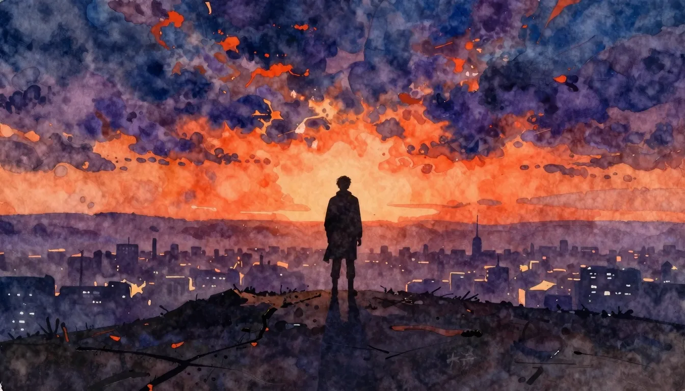 Vibrant watercolor style. Dark, atmospheric chanson album co...