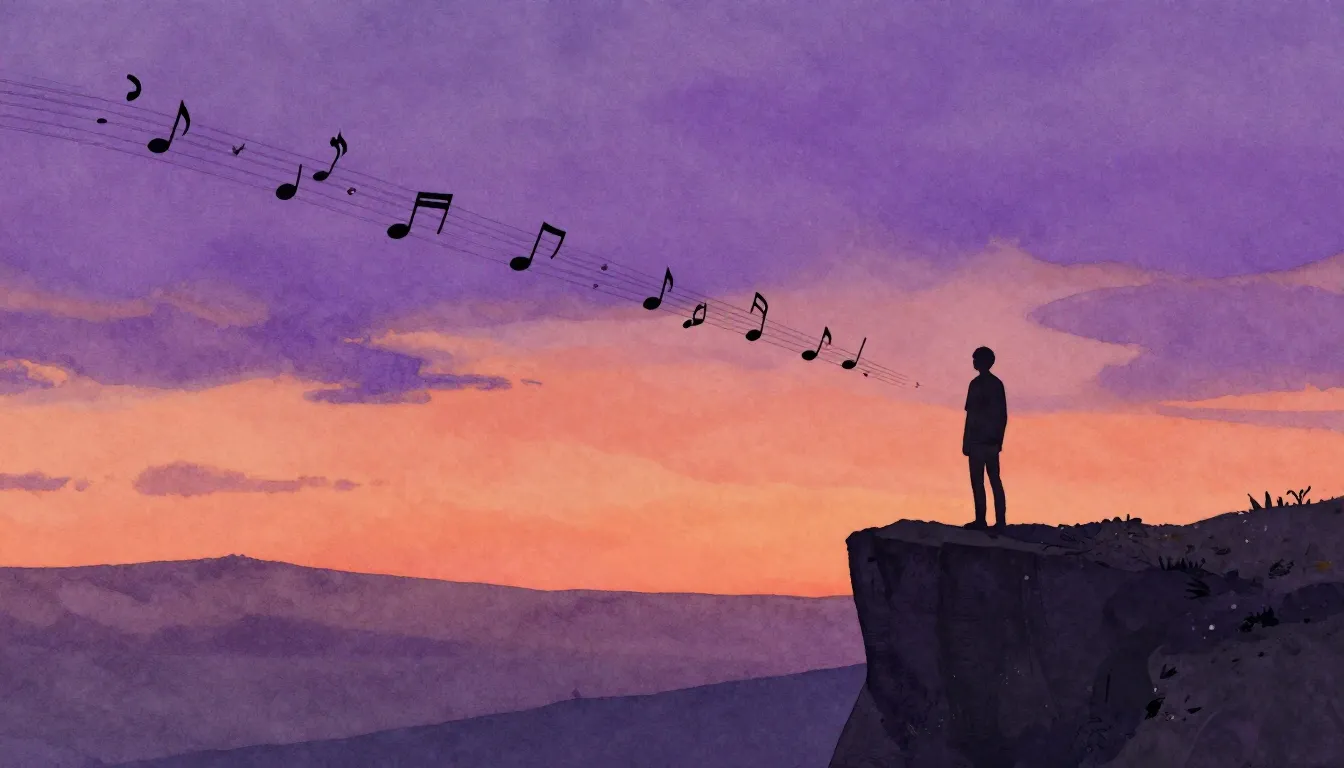 Watercolor style. A dark silhouette of a figure standing on ...