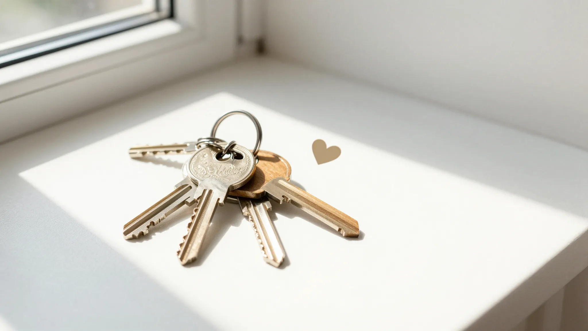 Watercolor style. A set of door keys with a wooden keychain ...