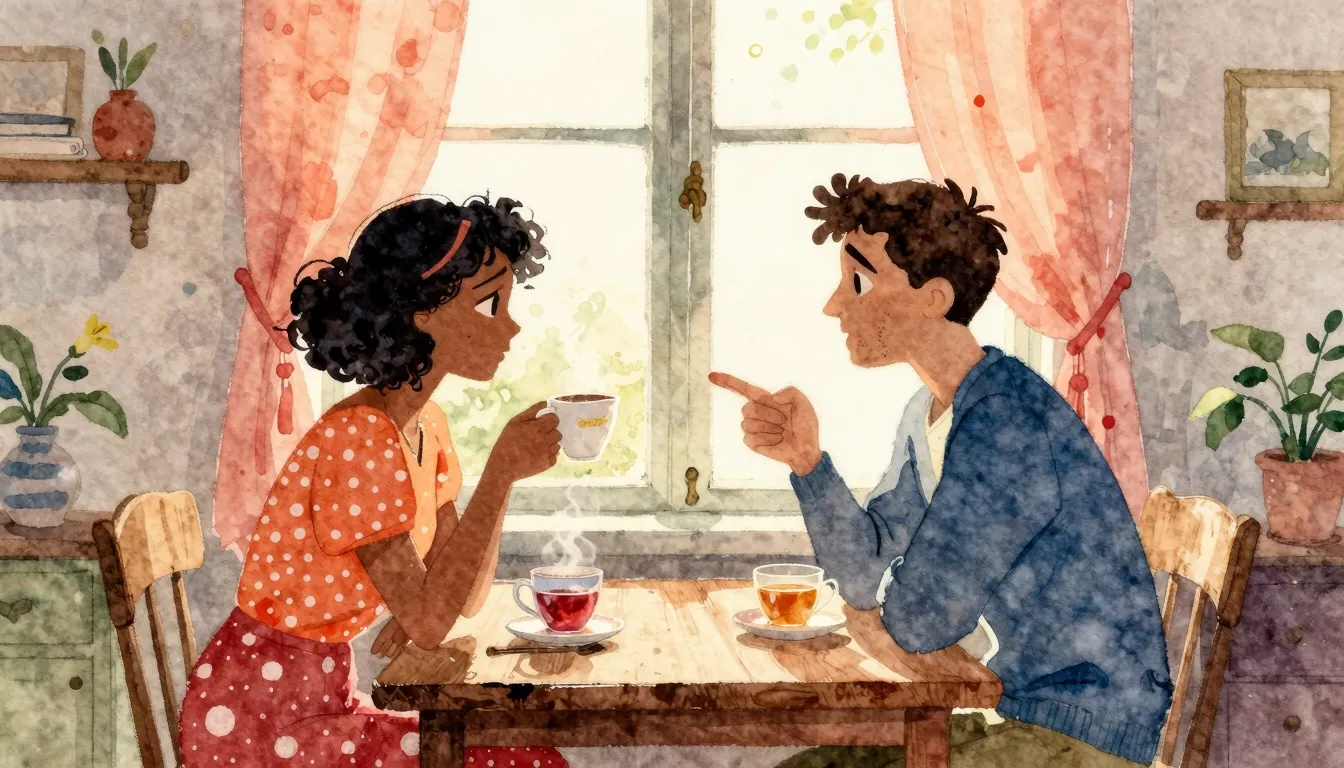 Vibrant watercolor style. Folk album cover, a cozy domestic ...
