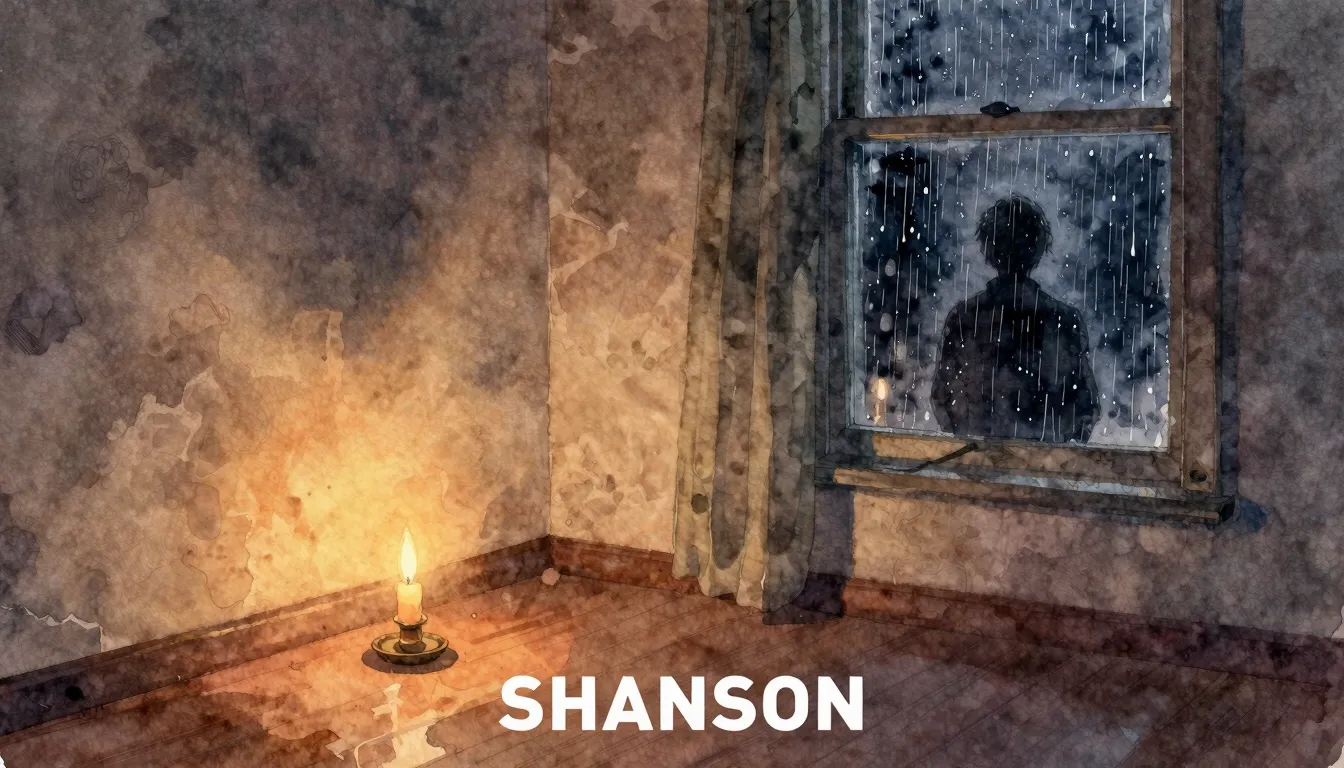 Vibrant watercolor style. Shanson album cover: melancholic, ...