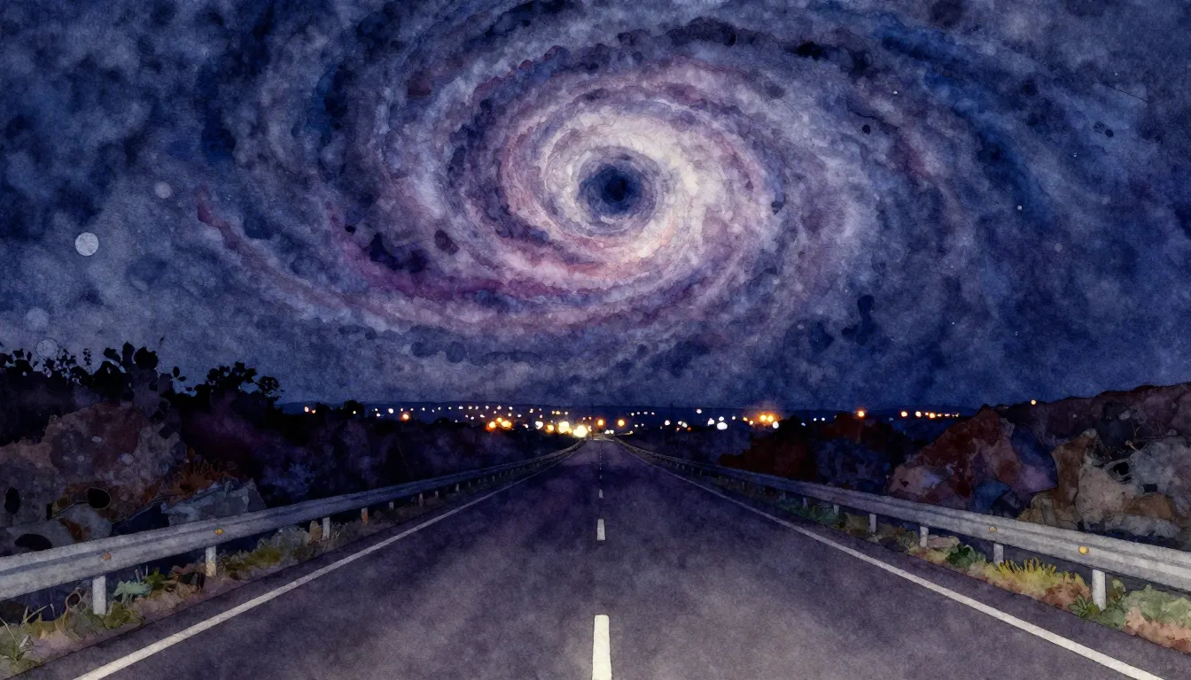 Vibrant watercolor style. Rock album cover, dark highway at ...