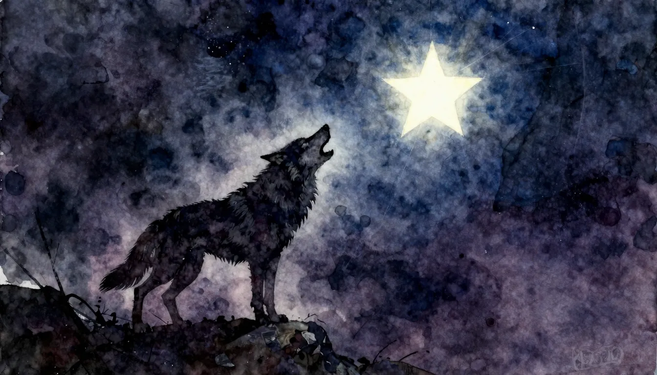 Vibrant watercolor style. Rock song cover art: A lone wolf s...