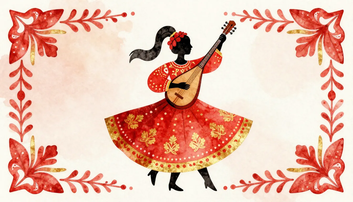 Watercolor style. Stylized Russian folk art, a silhouette of...
