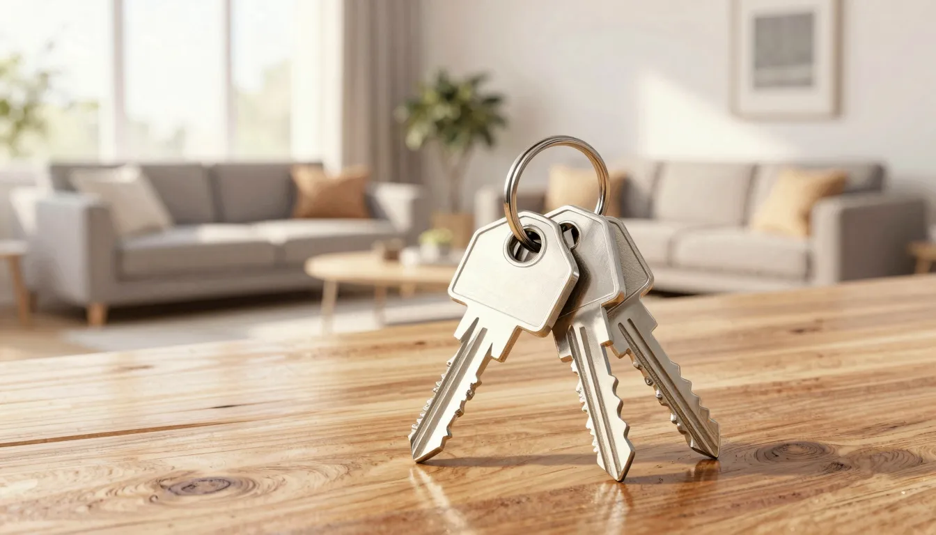 Watercolor style. A set of keys with a minimalist house keyc...