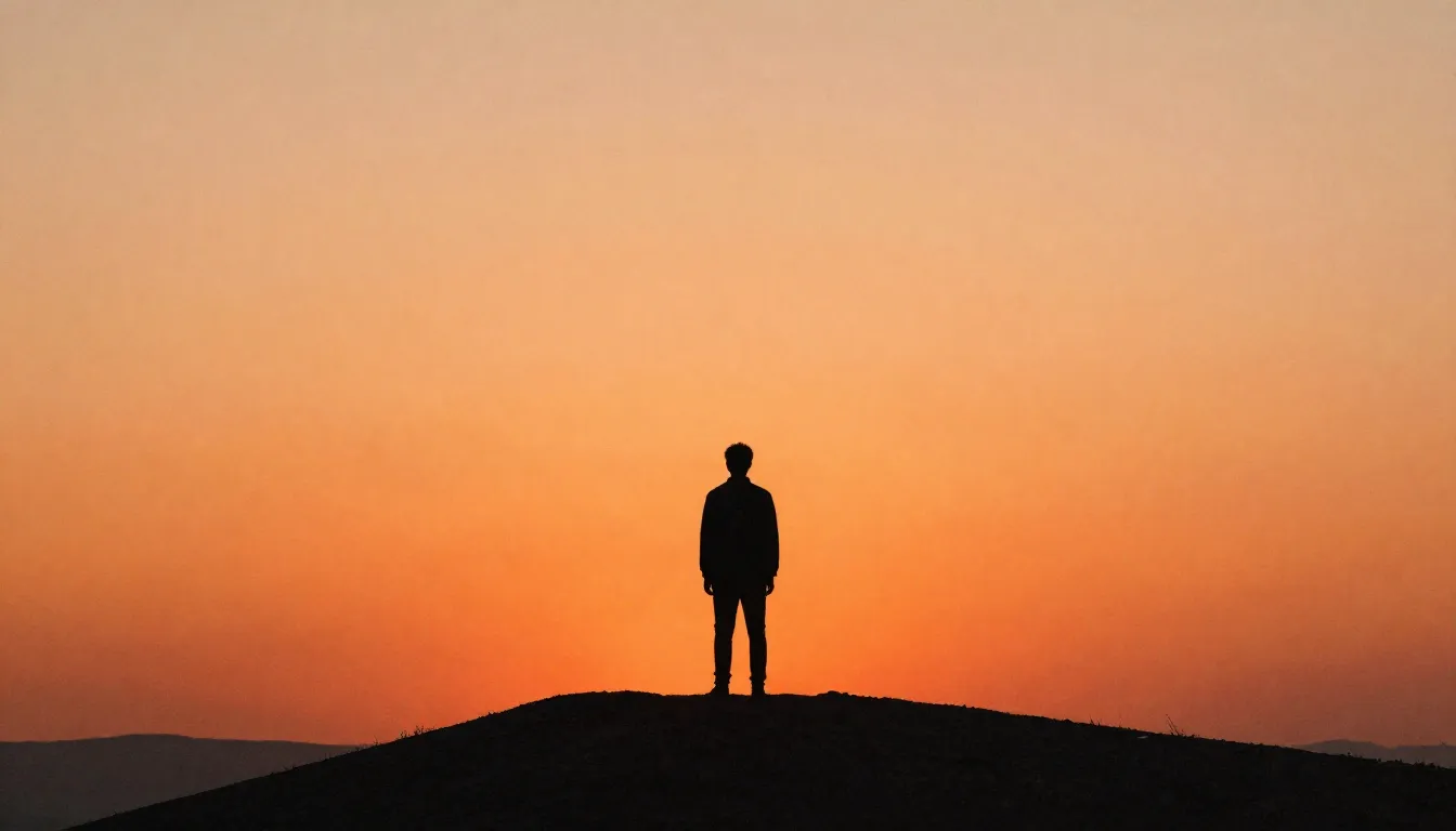 Watercolor style. A dark silhouette of a lonely figure stand...