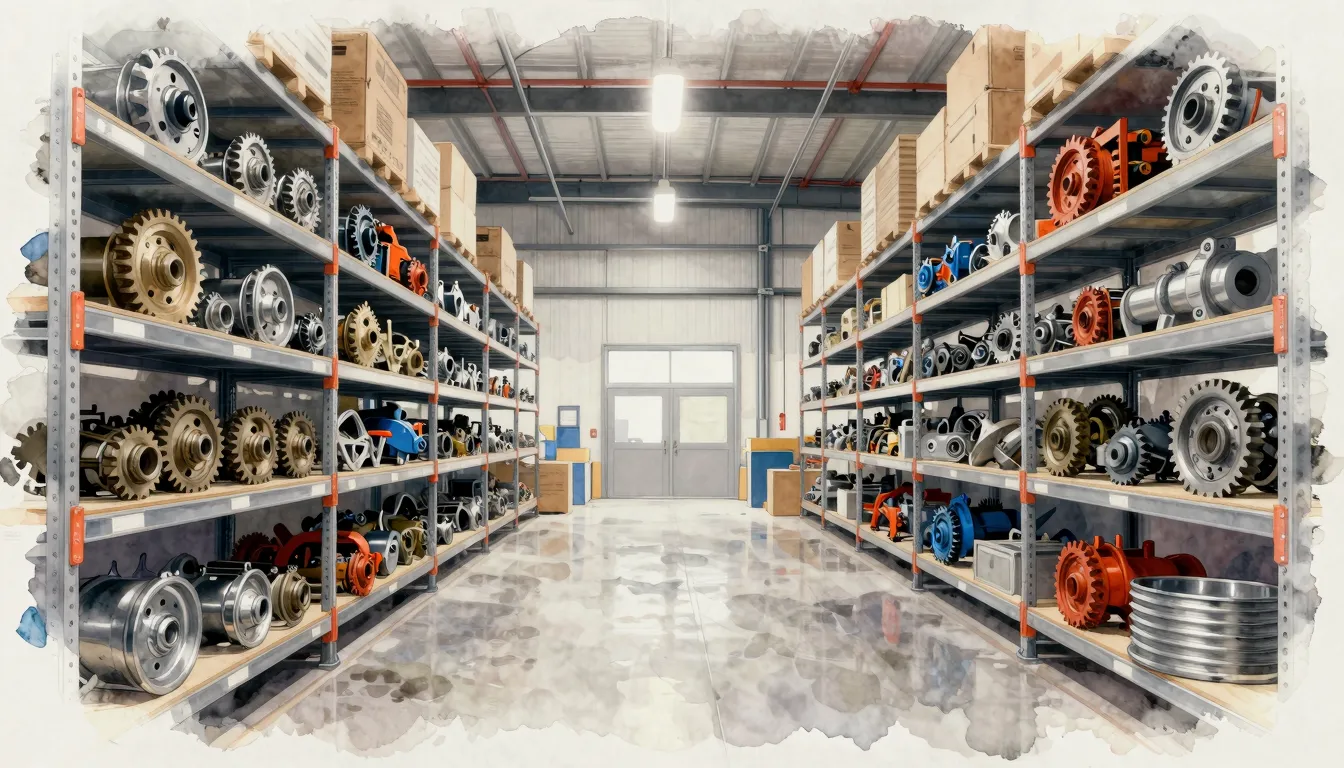 Watercolor style. A modern warehouse interior with high shel...