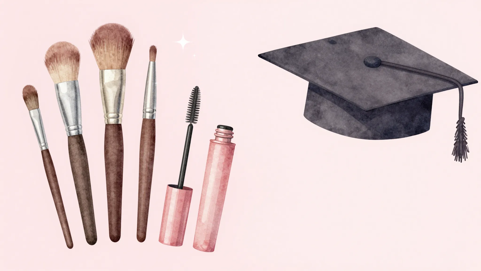 Watercolor style. Aesthetic beauty tools, makeup brushes, a ...