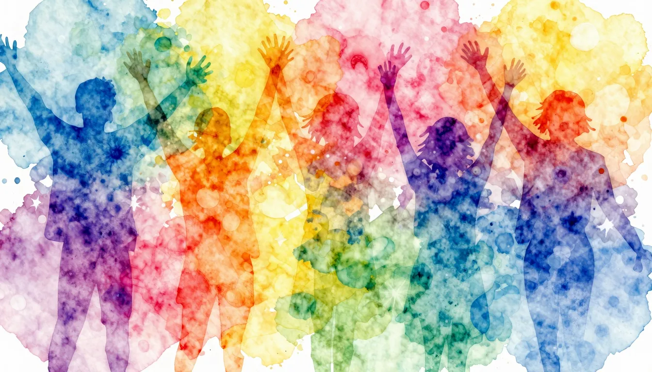 Vibrant watercolor style. Birthday song cover, bright, joyfu...