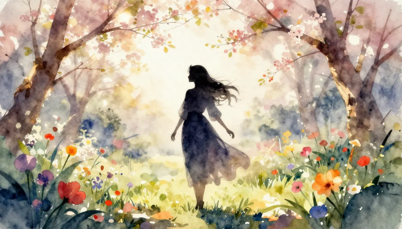 Watercolor style. A silhouette of a graceful woman standing ...