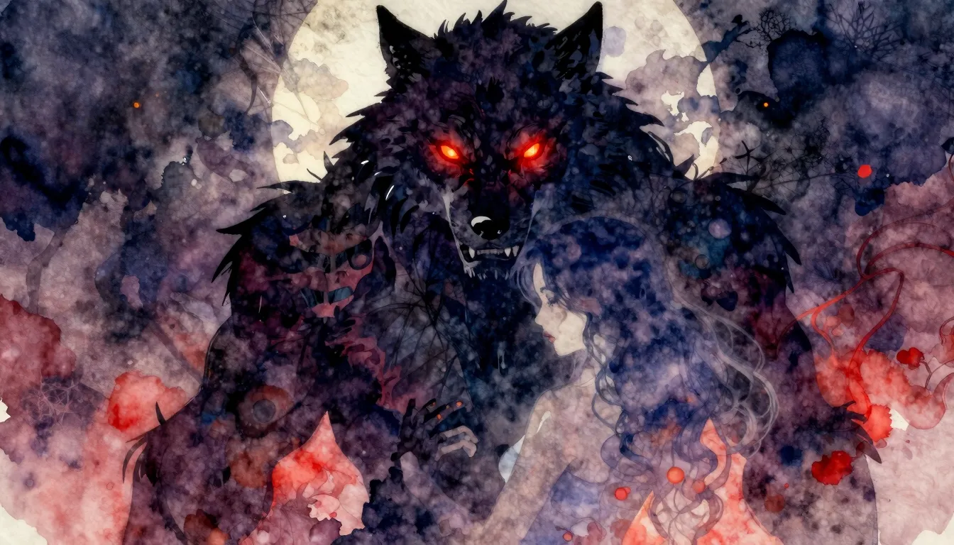 Vibrant watercolor style. Heavy metal album cover. A silhoue...