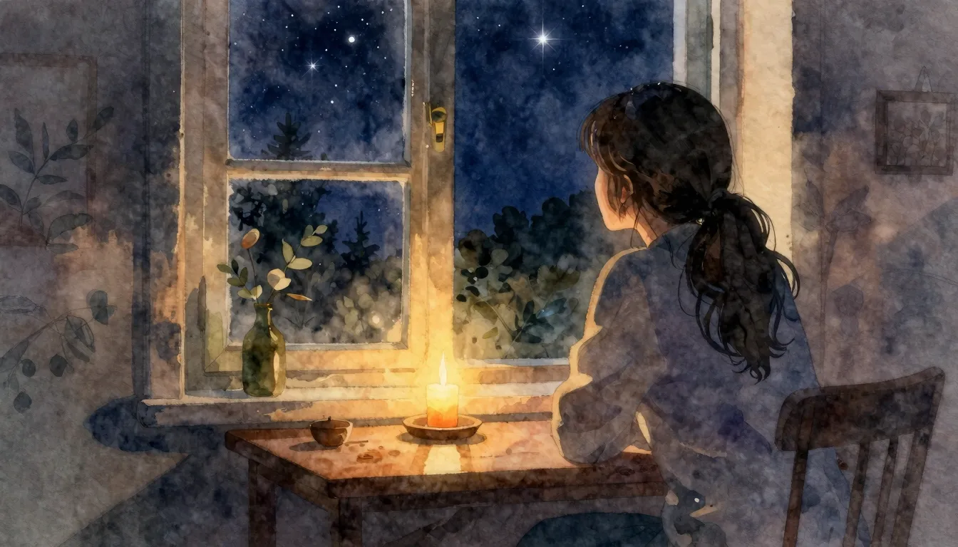 Watercolor style. Silhouette of a mother looking out a windo...