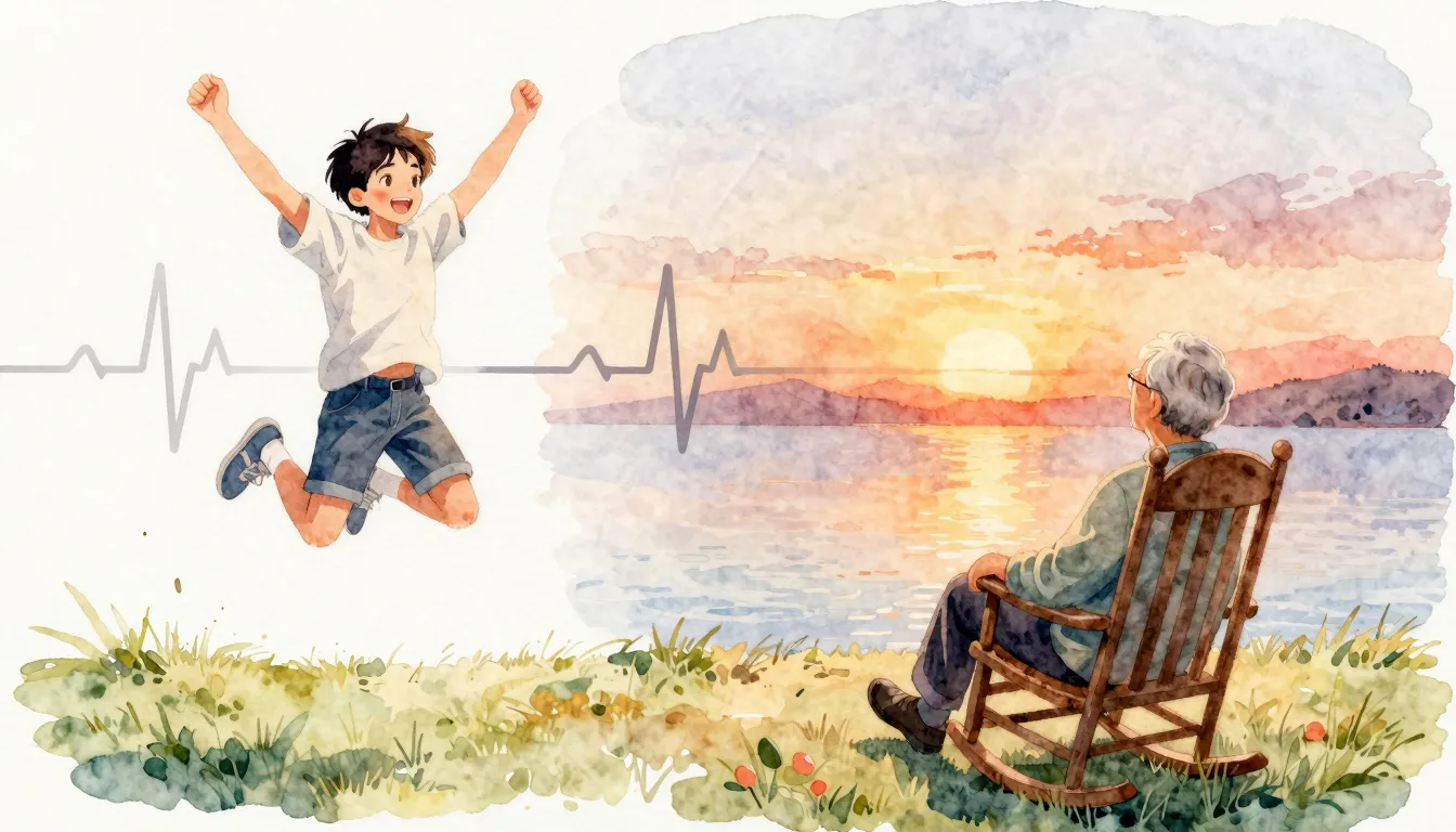 Watercolor style. A split image: on one side, a young person...