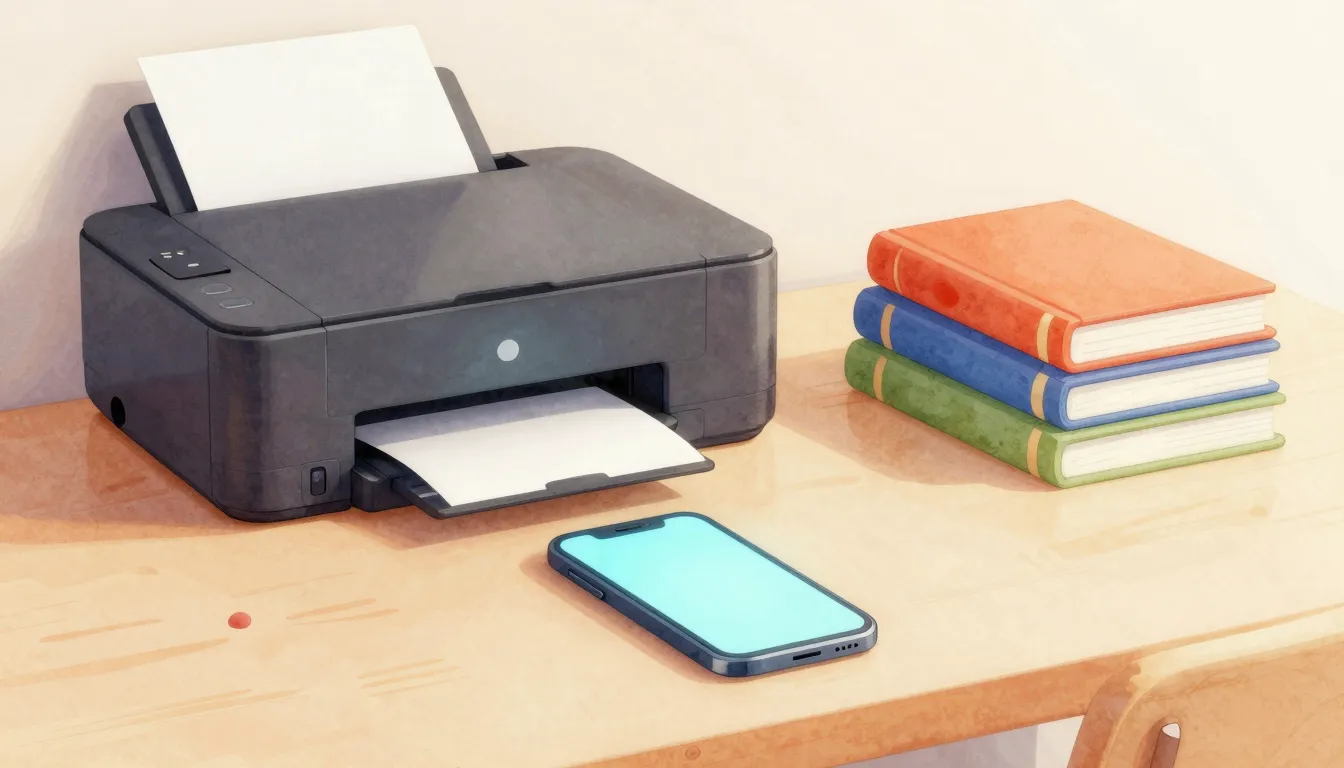 Watercolor style. A cozy desk with a glowing smartphone, a m...
