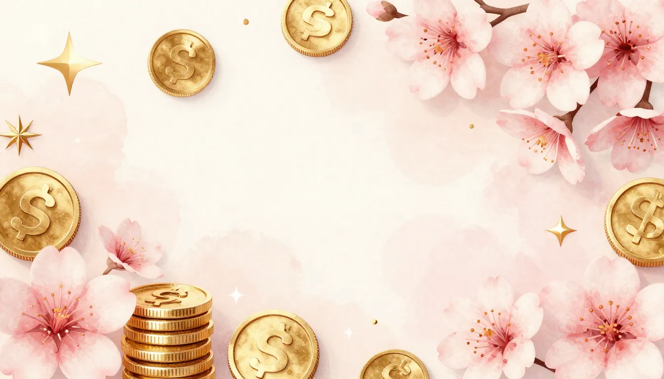 Watercolor style. Abstract background with golden coins, spa...
