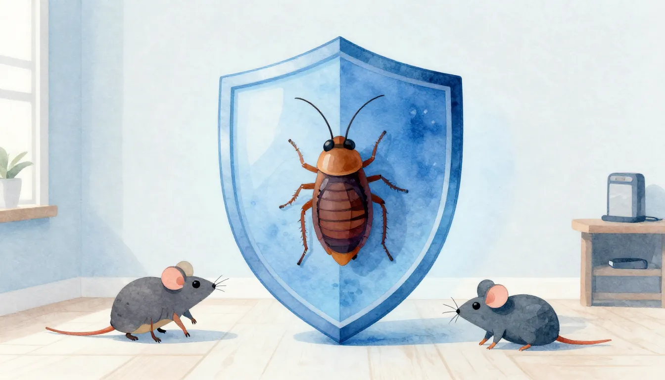 Watercolor style. A clean house interior protected by a glow...