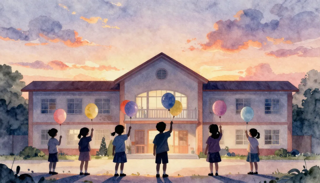 Watercolor style. Silhouettes of small children holding colo...