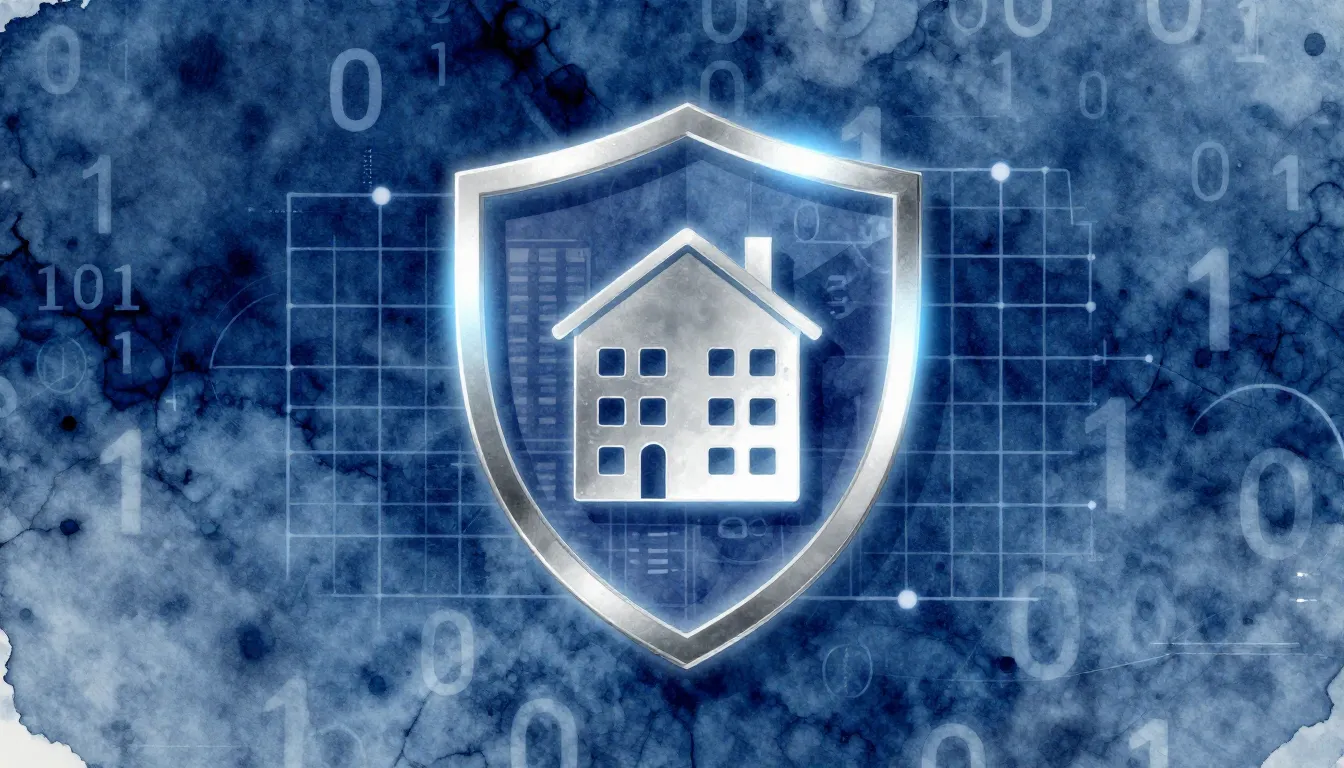 Watercolor style. Digital security concept, a glowing shield...