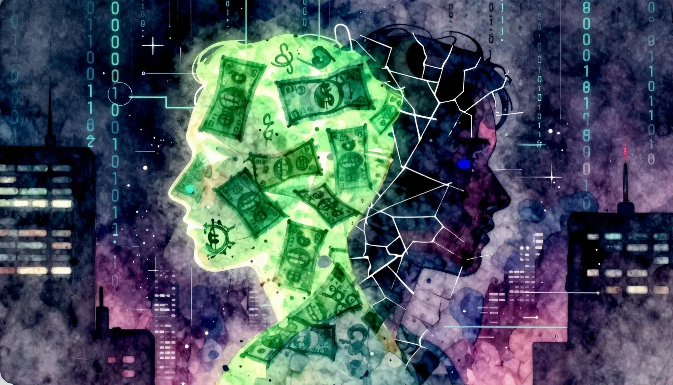 Vibrant watercolor style. Cyberpunk album cover, neon glow, ...