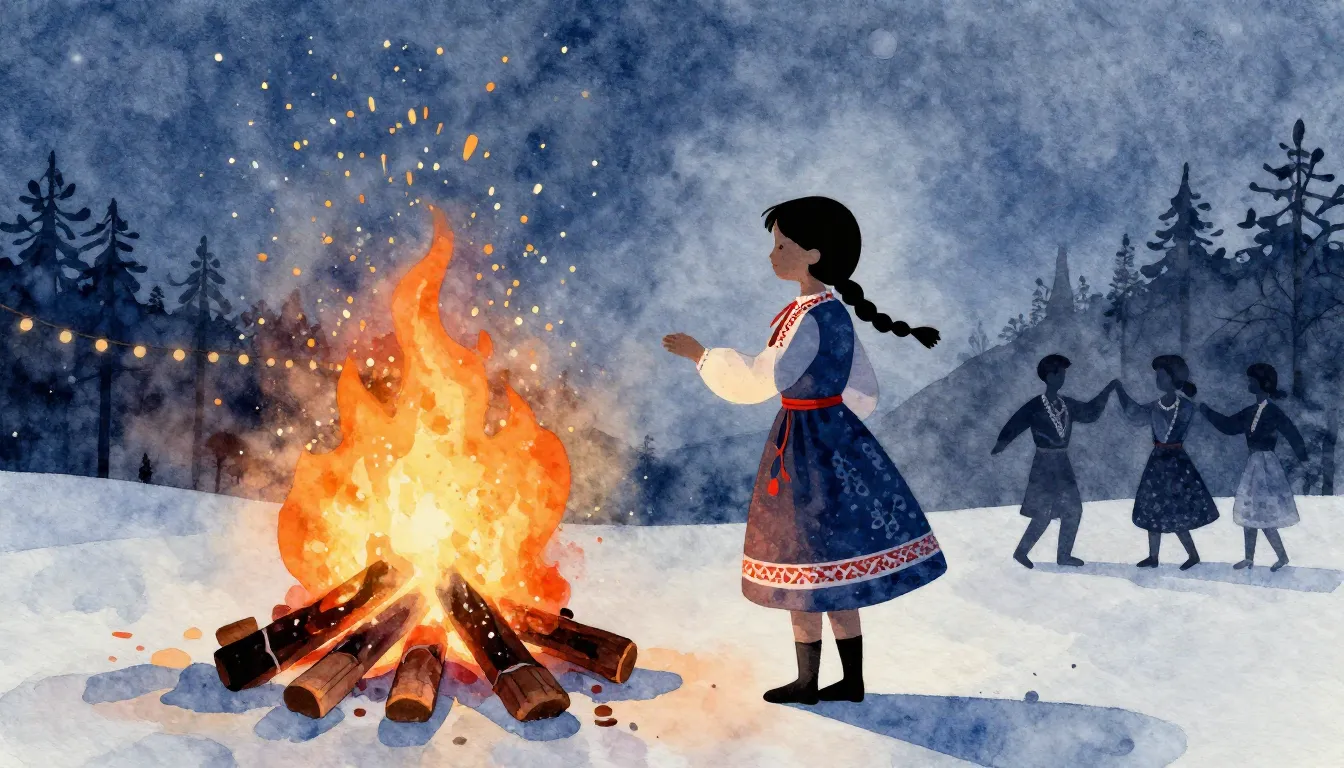 Watercolor style. A silhouette of a girl in a traditional fo...