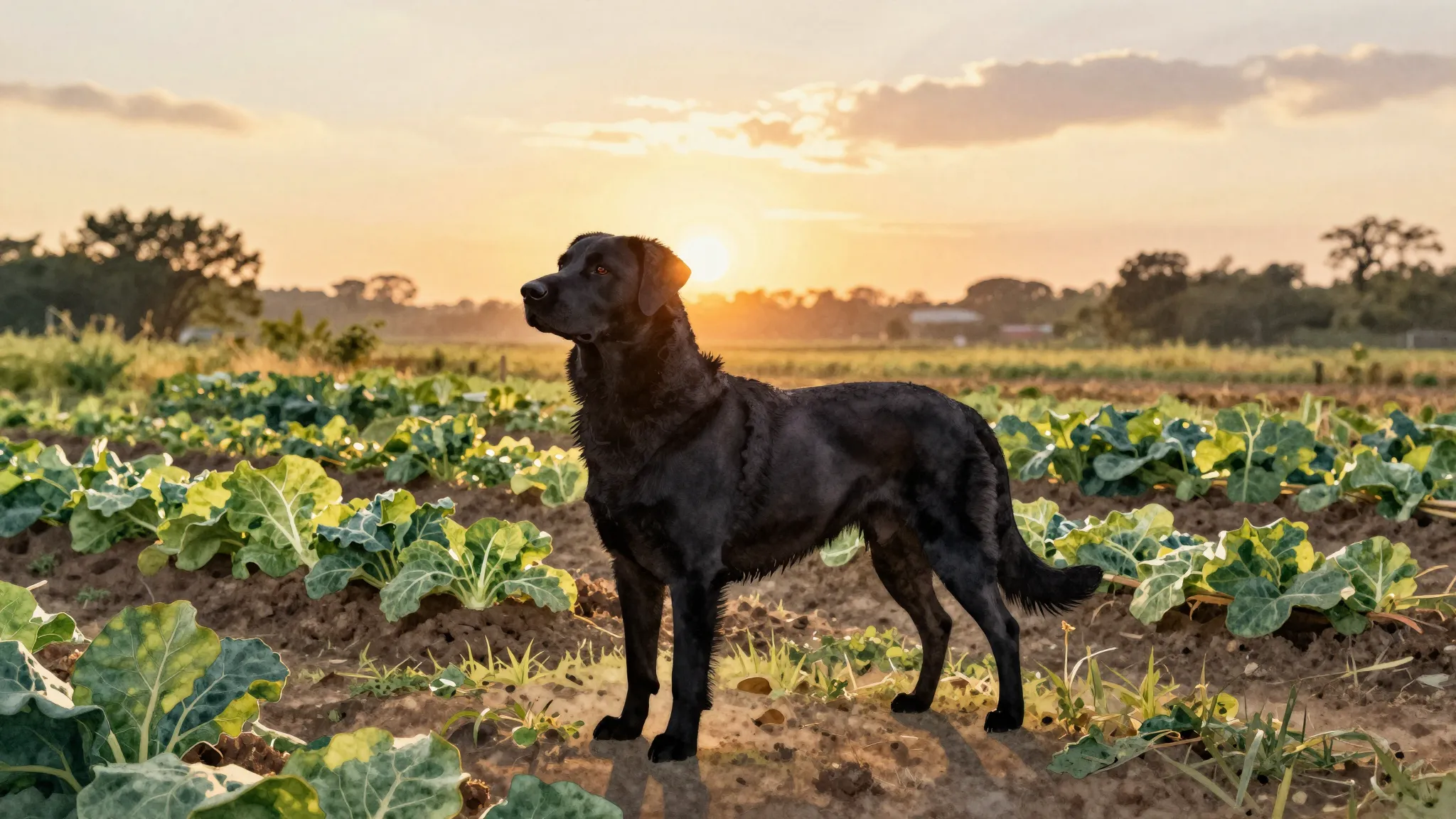 Watercolor style. A silhouette of a majestic dog standing in...