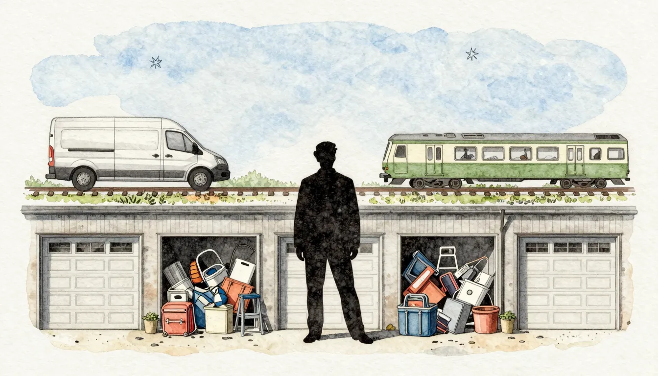 Watercolor style. A silhouette of a man with a slight limp s...