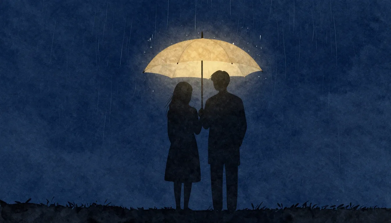 Watercolor style. Minimalist silhouette of a couple standing...