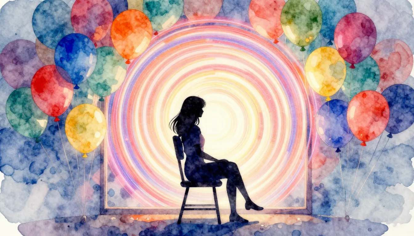 Watercolor style. Silhouette of a girl sitting in a chair in...