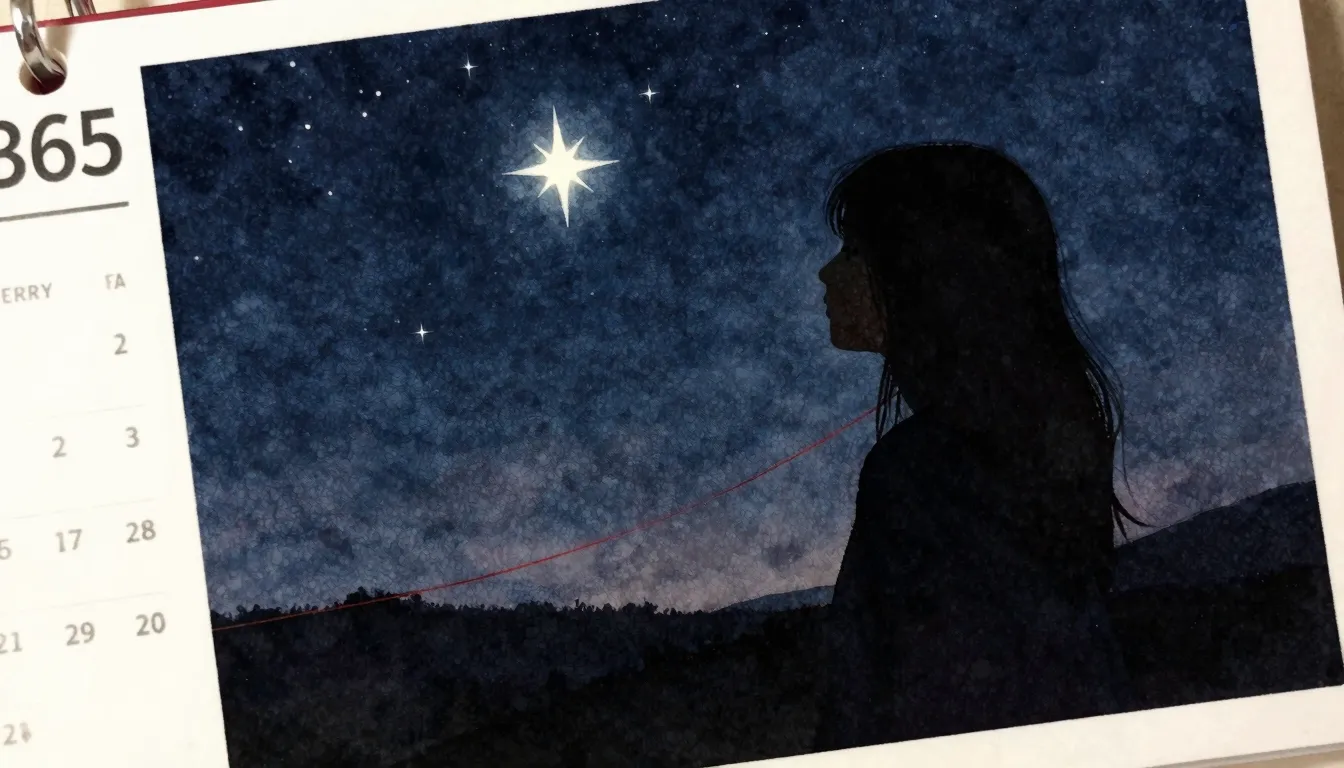 Watercolor style. A silhouette of a woman looking at a singl...