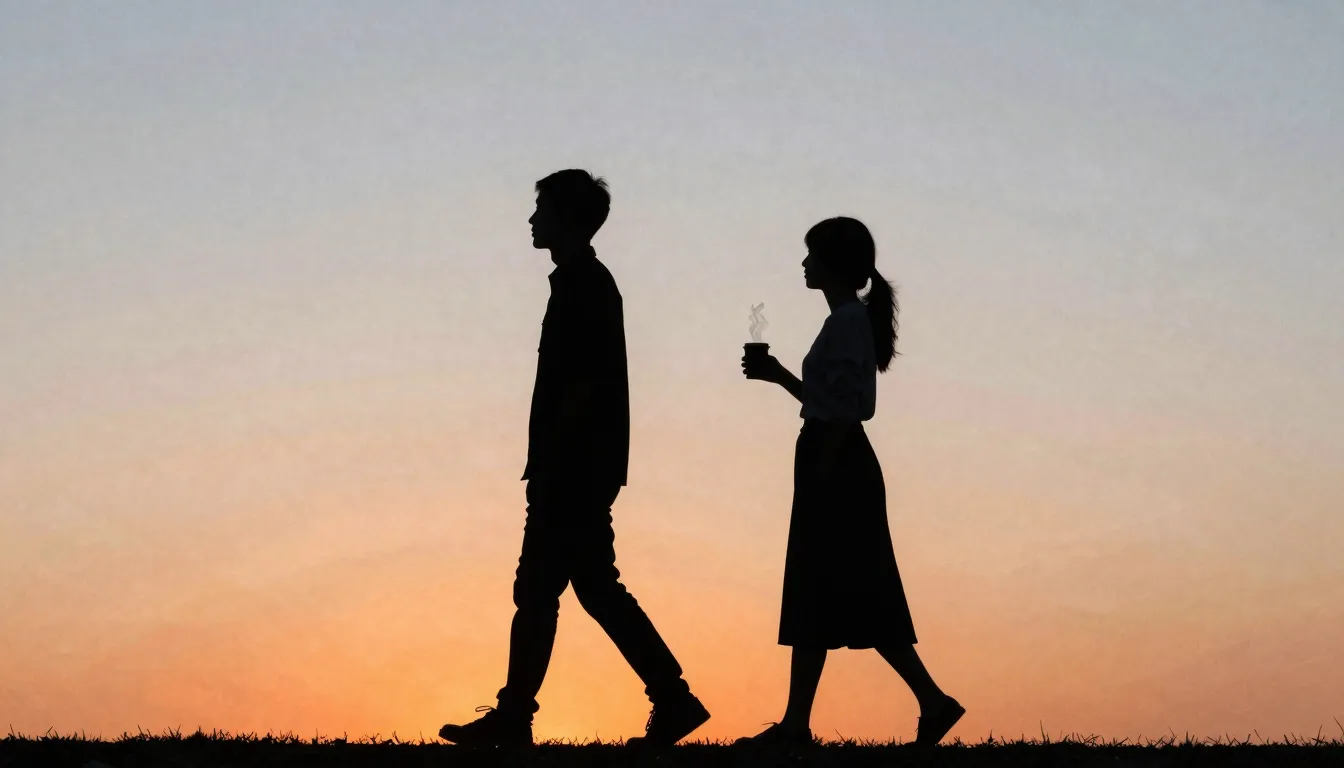 Watercolor style. A minimalist silhouette of a man and a wom...