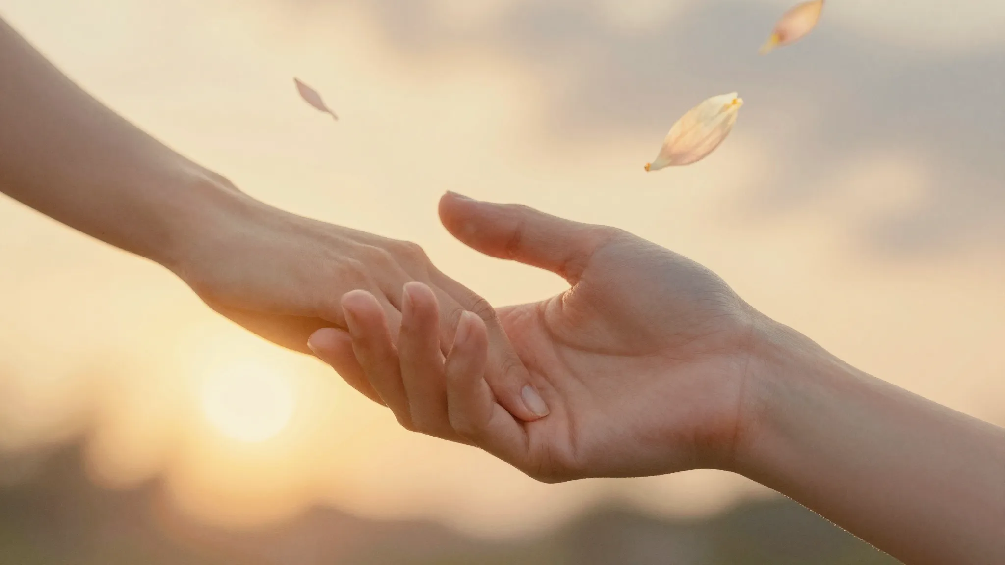 Watercolor style. Two hands gently intertwined, bathed in th...