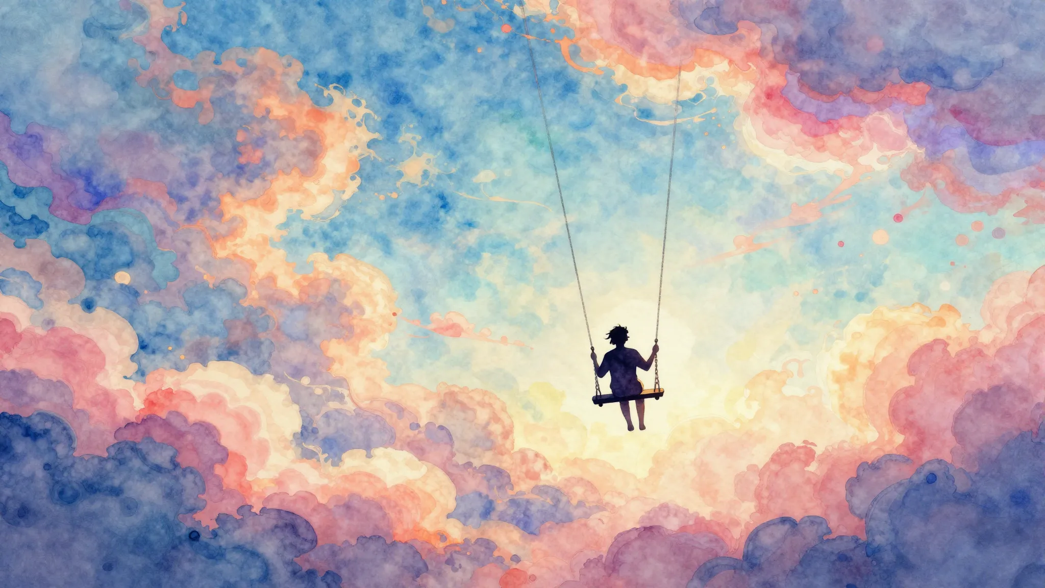 Watercolor style. Abstract colorful clouds and swirls, a sil...