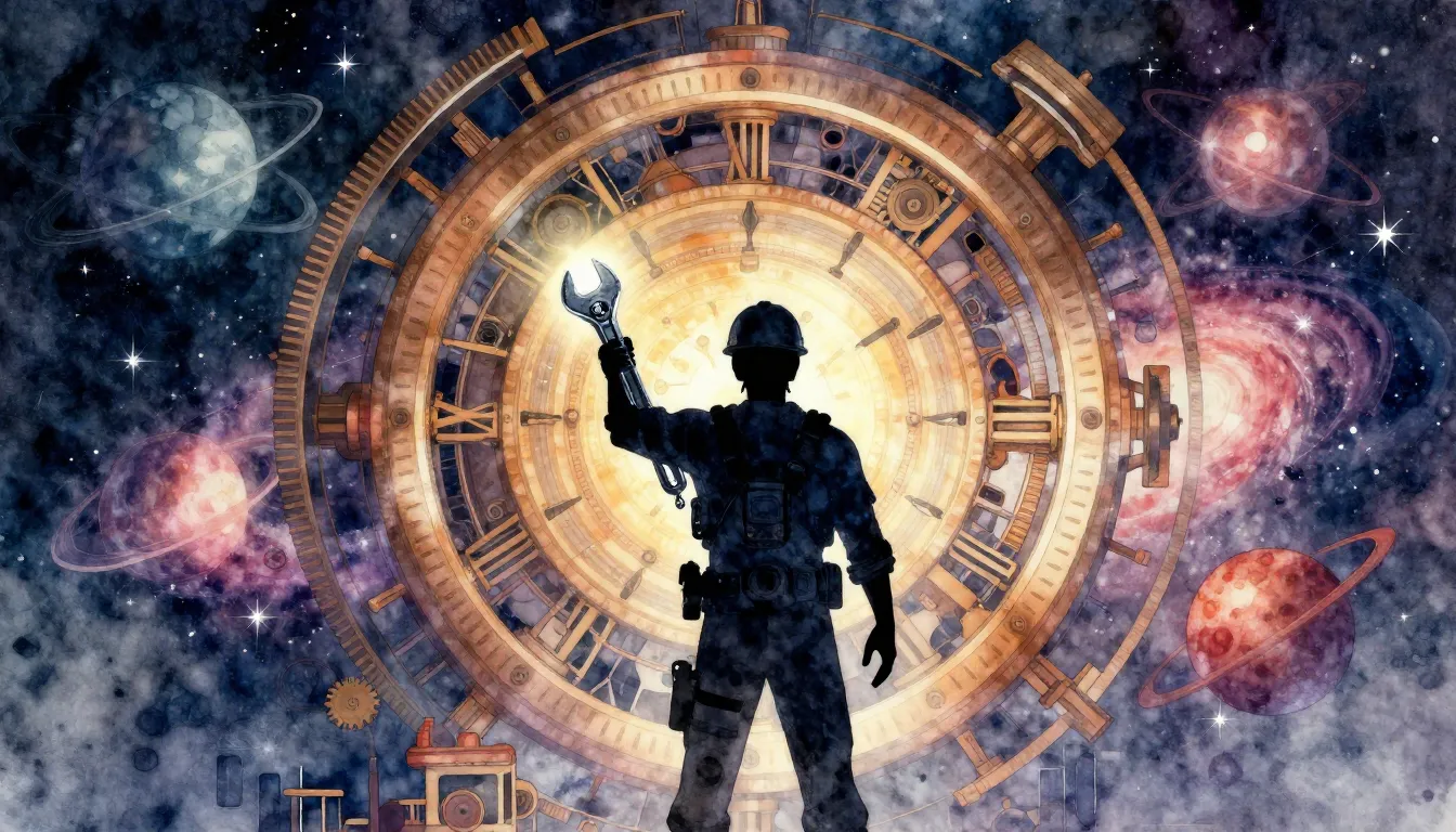 Watercolor style. A silhouette of a person in a hard hat hol...