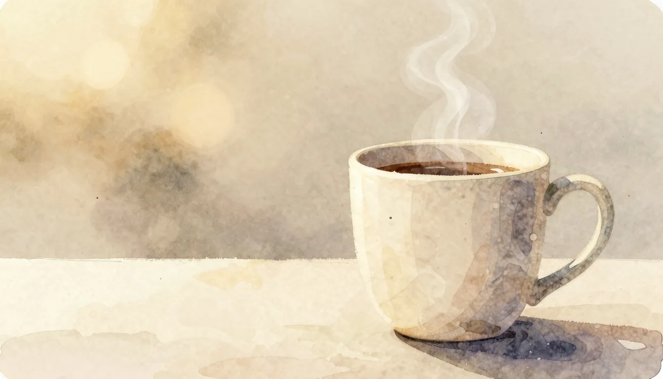 Watercolor style. Cozy abstract scene with a steaming cerami...