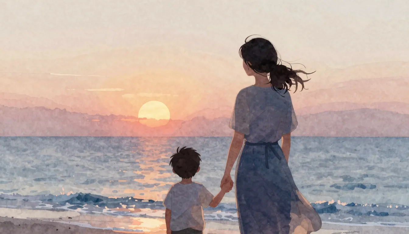 Watercolor style. A silhouette of a woman gently holding the...
