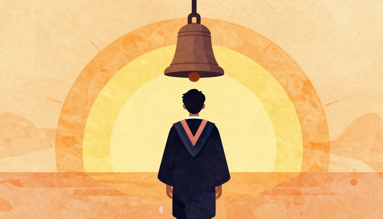 Watercolor style. A silhouette of a young man in a graduatio...