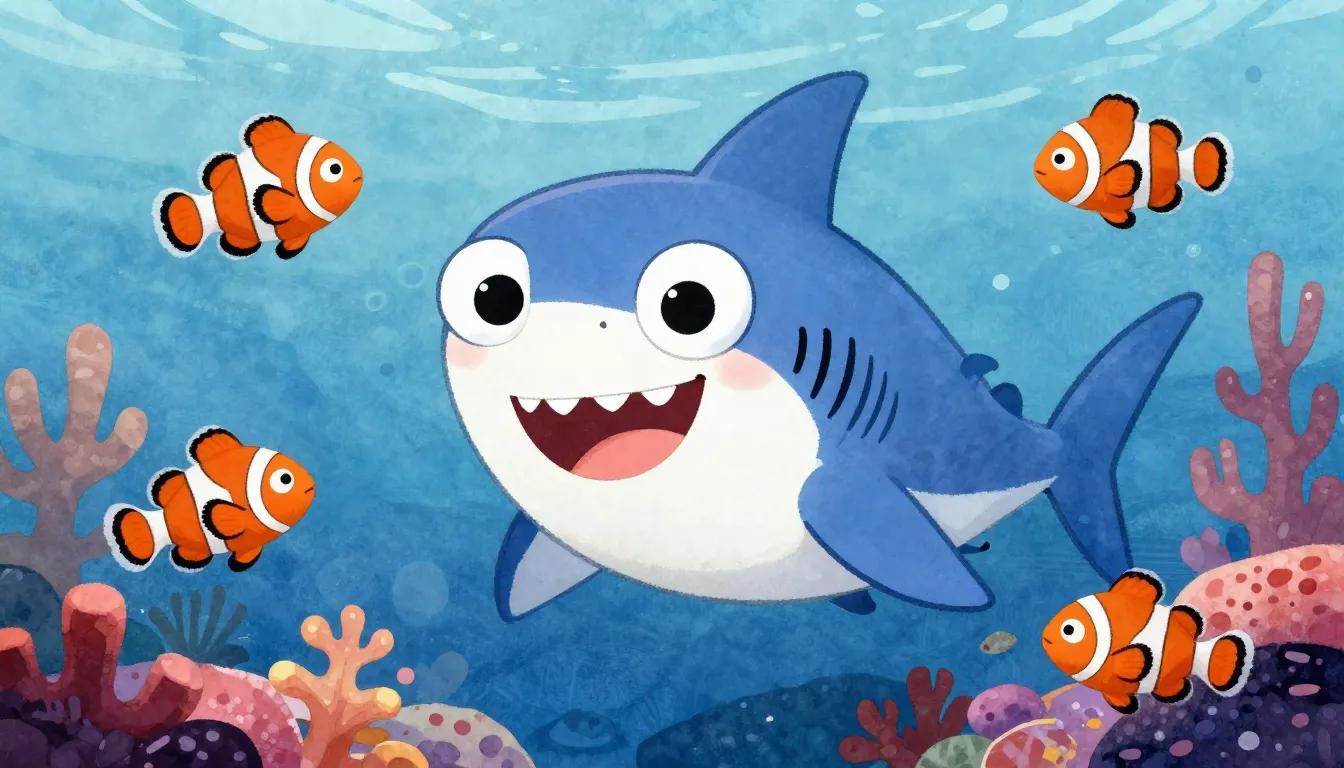 Watercolor style. A funny, derpy shark with big googly eyes ...