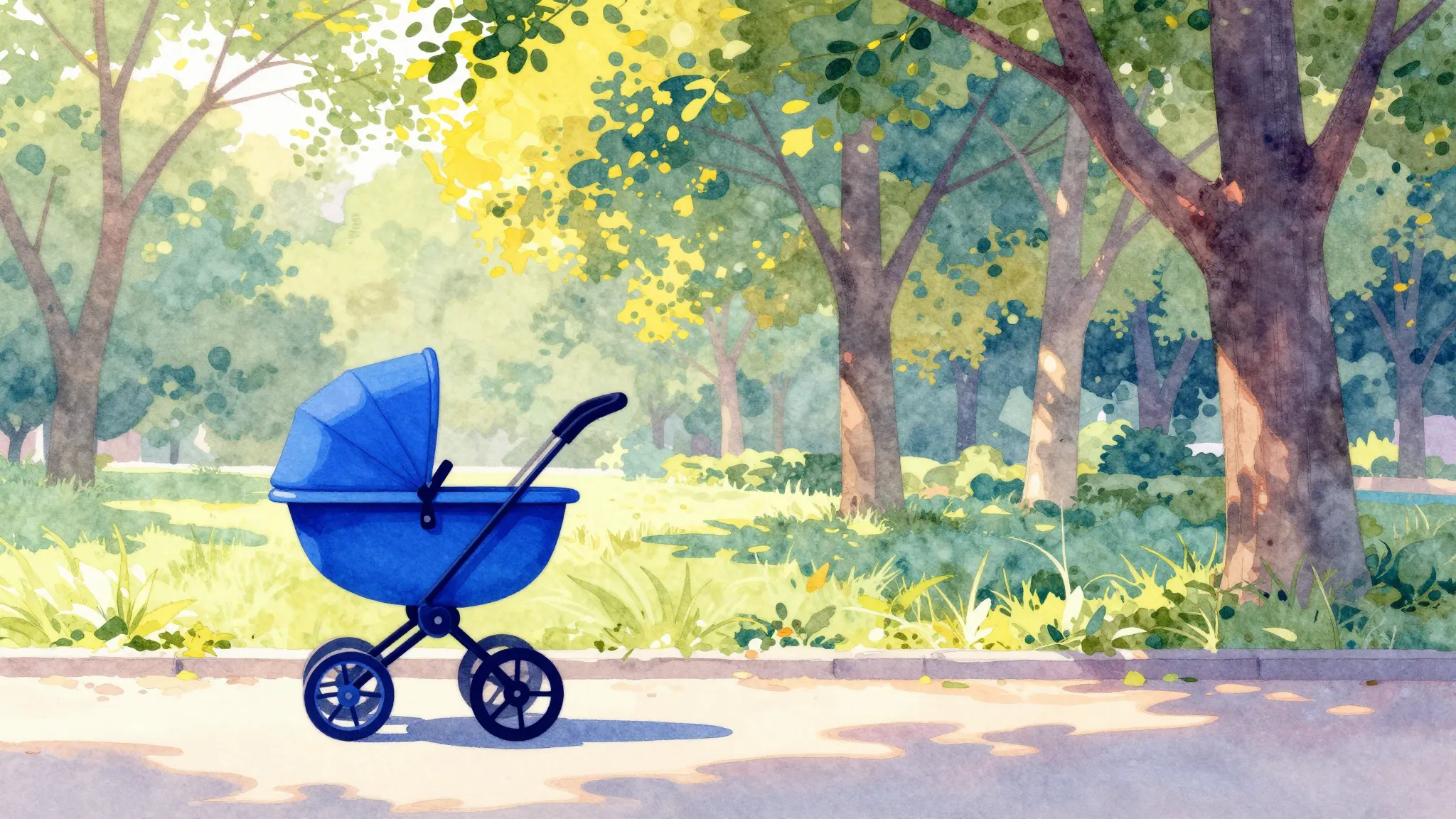 Watercolor style. A silhouette of a creative blue stroller s...