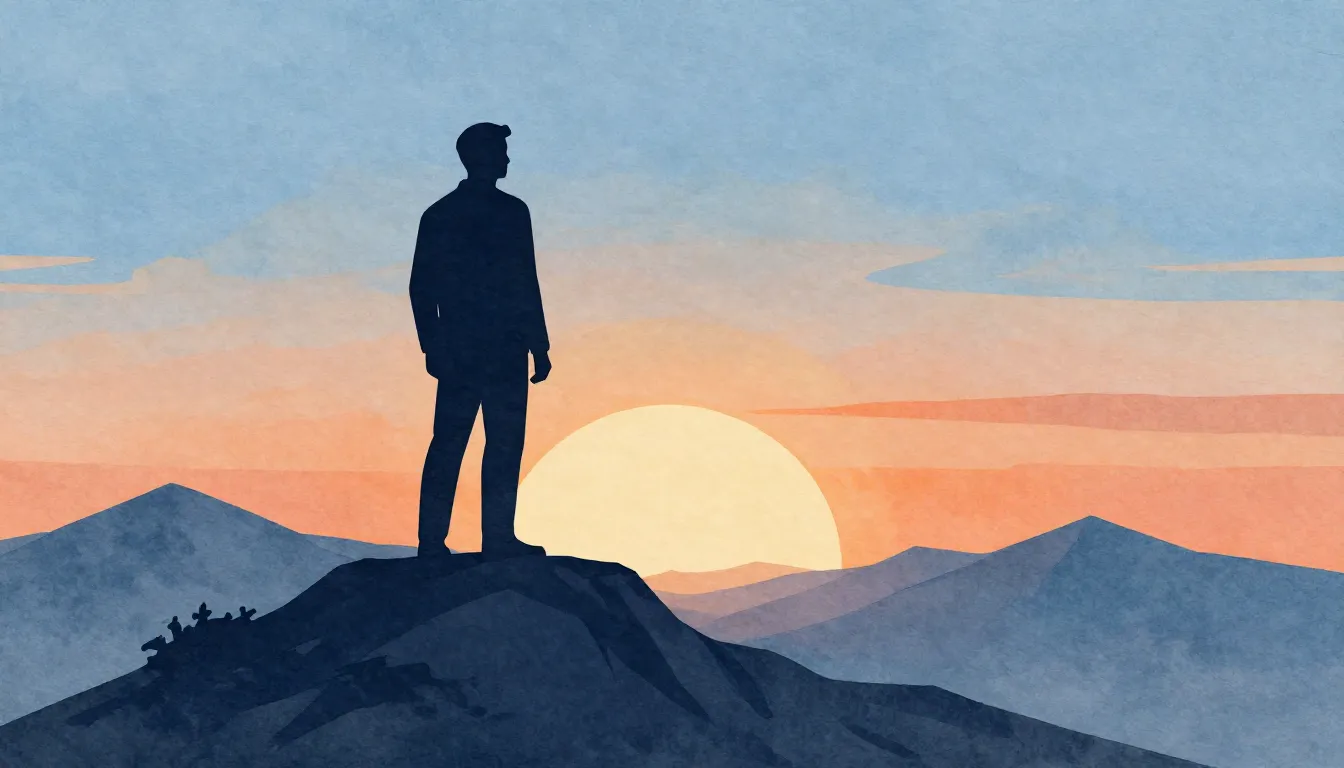 Watercolor style. A silhouette of a confident leader standin...
