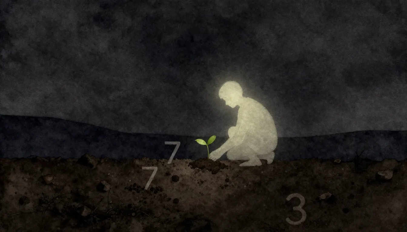 Watercolor style. A dark minimalist landscape with a single ...