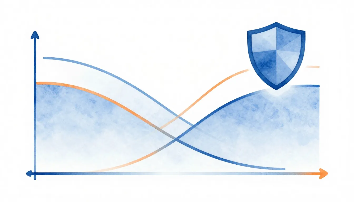 Watercolor style. A stylized line graph showing two intersec...