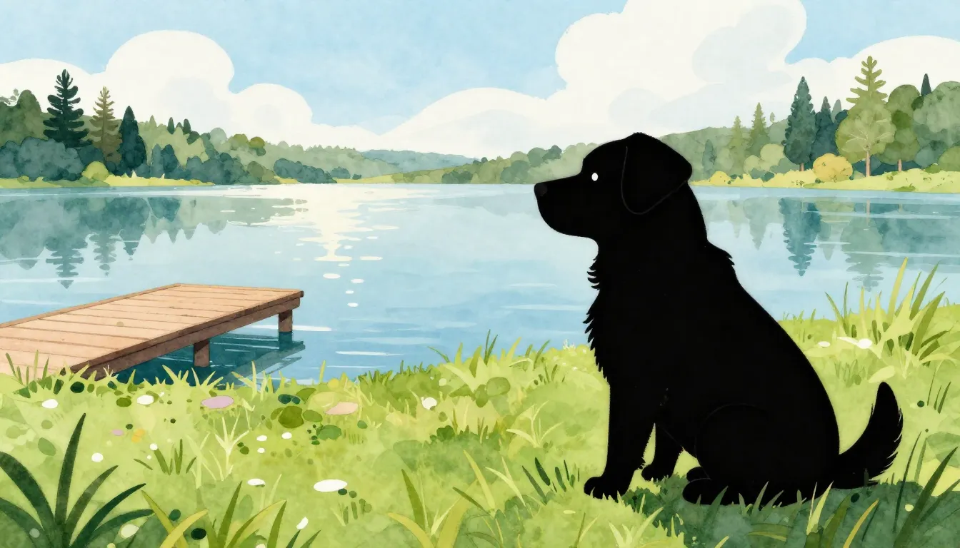 Watercolor style. A stylized silhouette of a puppy looking t...