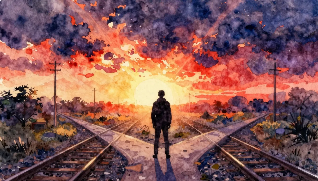 Vibrant watercolor style. Rap album cover: silhouette of a l...