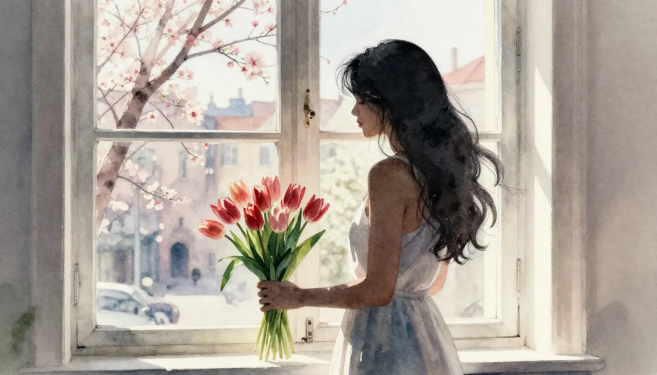 Watercolor style. A silhouette of a graceful woman standing ...