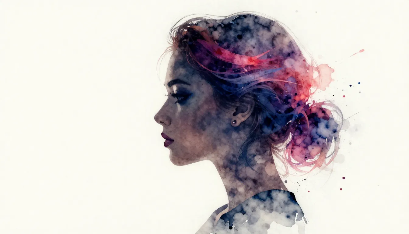 Watercolor style. Artistic silhouette of a trendy woman, foc...